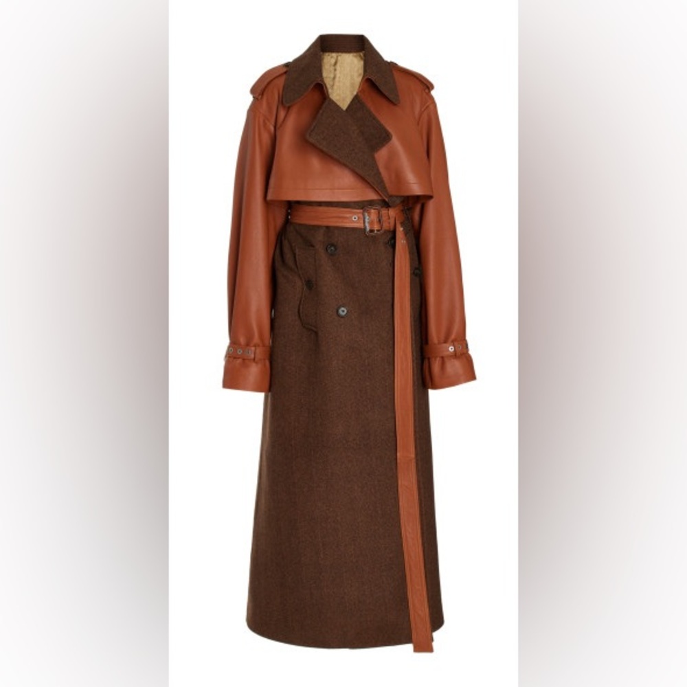 Jonathan Simkhai Doni Faux Leather Trench Coat in Brown Herringbone Multi